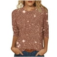 thumbnail image 2 of Hxlamzoo Women's Sequin Top Round Neck 3/4 Sleeves Sparkly Casual Party Blouse S-2XL, 2 of 5