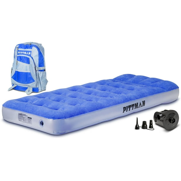 Pittman Outdoors Kid's Twin Air Mattress with portable battery powered pump includes Travel