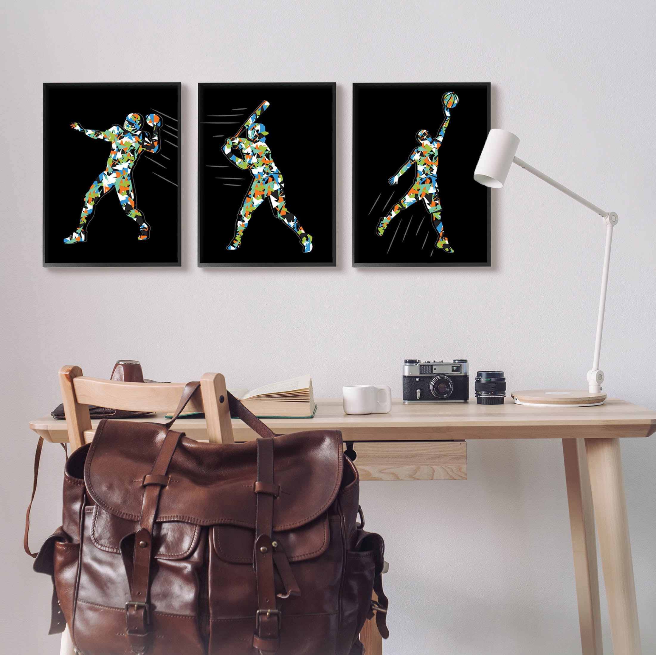 Stupell Industries Geometric Athlete Patterned Sports Graphic Art Black Framed Art Print Wall Art, Set of 3, Design by Arrolynn Weiderhold