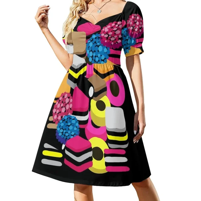 Vestido de noche de manga corta con estampado de regaliz para mujer, traje de verano para mujer, ropa de fiesta