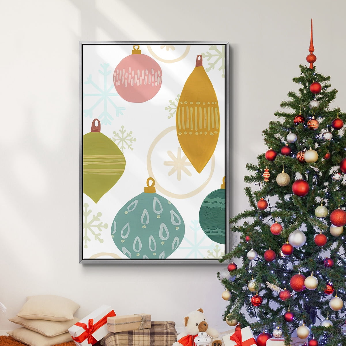 Modern Holiday Collection B - Framed Gallery Wrapped Holiday Canvas - 17 x 25 - Silver Frame
