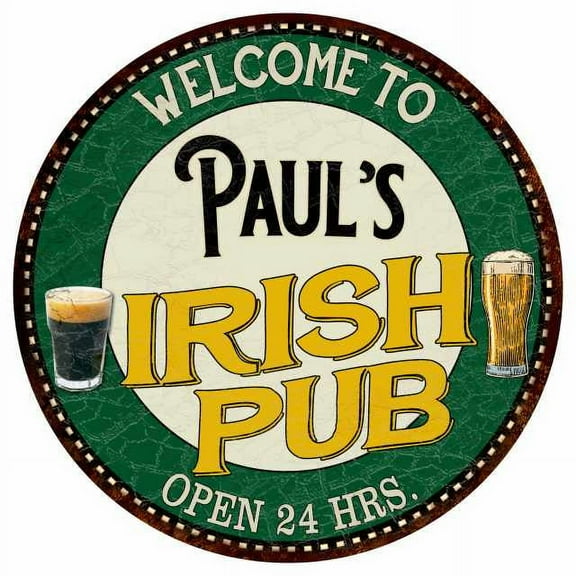Paul's Irish Pub 14" Round Metal Sign Kitchen Bar Wall Decor 100140036102
