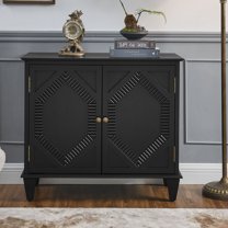 CQSXDA 33.6 Inch Wooden Sideboard Buffet Cabinet in Walnut with Geometric Design for Entryway and Kitchen Storage,Black
