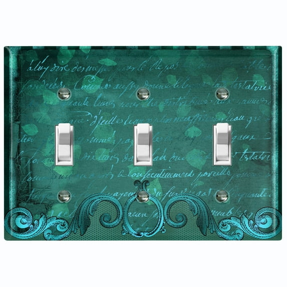 Metal Light Switch Plate Cover Elegant Green Letter Frame Damask DAM069