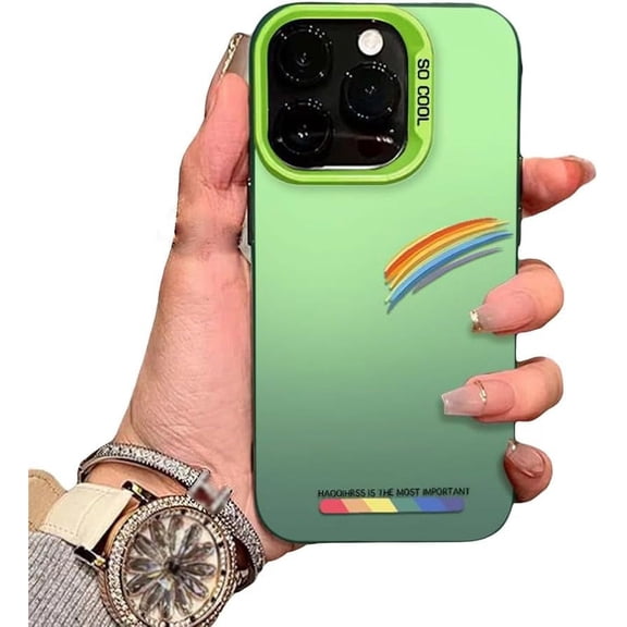 Designed for iPhone Case,Luxury Clear Rainbow Matte Camera Lens Protection Shockproof Protective Cover Phone Case (iPhone 15,Green)
