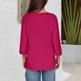 thumbnail image 4 of Htigea Women 3/4 Length Sleeve T Shirts Casual Notch V Neck Tunic Tee Solid Color Button Pullover Loose Fit Tshirt Hot Pink,L, 4 of 6
