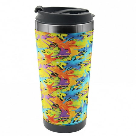 

Abstract Travel Mug Color Splashes Funky Steel Thermal Cup 16 oz by Ambesonne