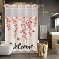 thumbnail image 5 of Welcome No Hooks Shower Curtain with Snap-in Liner Spring Watercolor Pink Cherry Blossom Floral Butterfly Linen Texture Shower Curtains for Bathroom, Waterproof, Easy Install, Washable 60"x72", 5 of 9