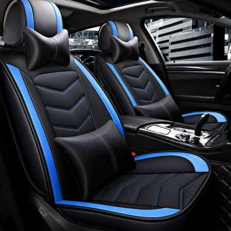 Luxury Car 5 Seats PU Leather Seat Front & Rear Cover Cushion Full Set for Most Car, Easy to (Best Way To Clean Car Seats)