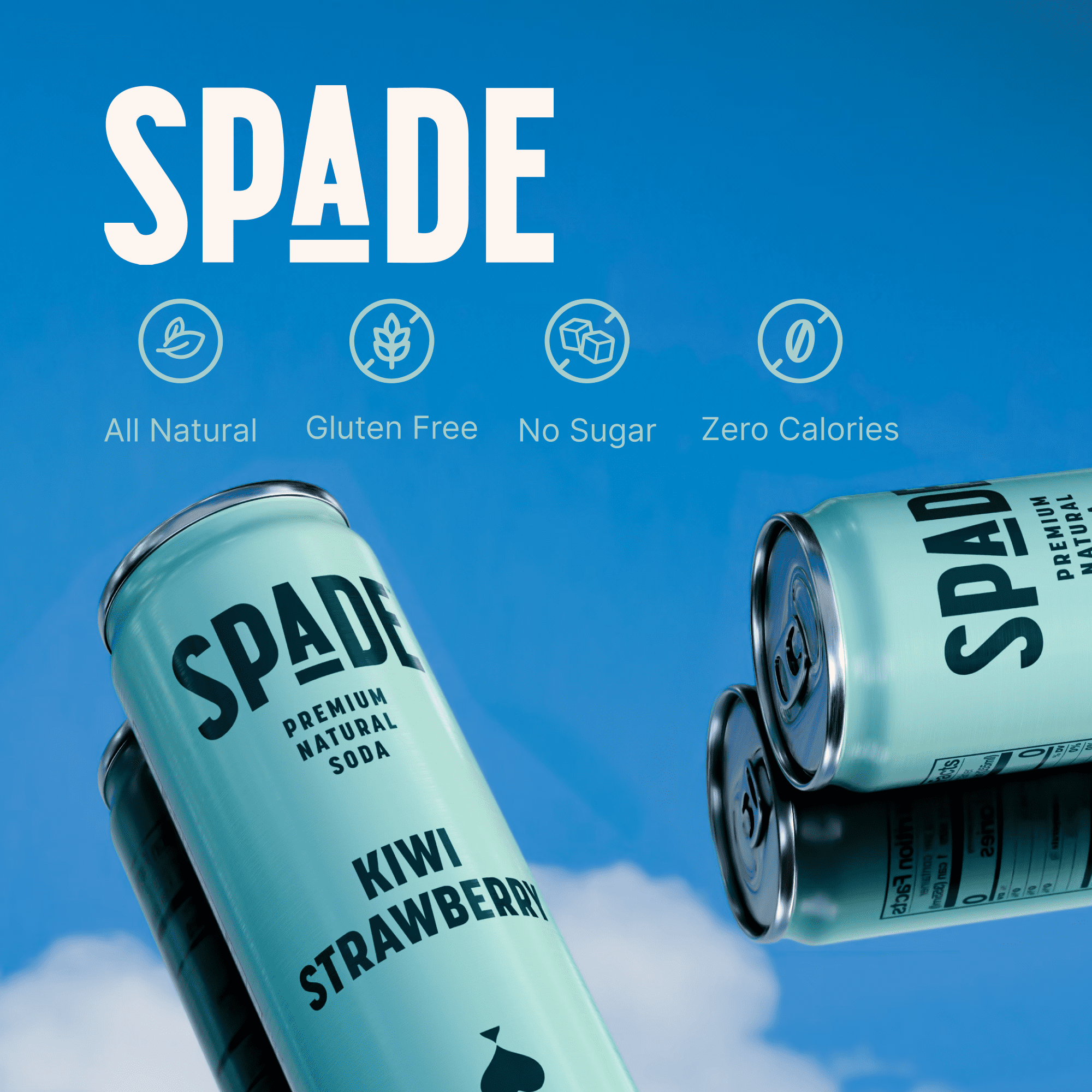 Spade Premium Natural Soda – Zero Sugar Kiwi Strawberry (12 Pack, 12 oz Cans)