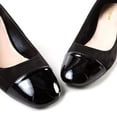 thumbnail image 3 of YDN Women Chic Cap Toe Slip On Pumps Bi-Material Low Chunky Block Heels Comfortable Business Date Shoes Size 8 Black, 3 of 4