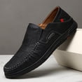 thumbnail image 2 of Black Croc Embossed Slip-On Casual Loafers with Red-Green Web Detail for Men, 2 of 5
