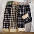 thumbnail image 2 of Pantalones a cuadros de cachemir con forro polar para otoño e invierno, pantalones anchos para mujer, pantalones casuales de estudiante de estilo coreano rectos y cálidos de cintura alta, 2 of 5
