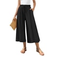 thumbnail image 2 of Stralyhd Womens Wide Leg Capris Pants Breathable Half Elastic Waist Casual 3/4 Pants Fashion Vacation Trousers Summer Linen Pants with Pockets Black XL, 2 of 8