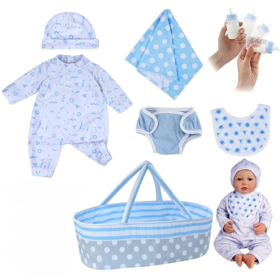 Babeside Reborn Baby Accessories with Soft Cloth Body for 17-22 in Doll - 8pc Clothes Outfit Set for Boys