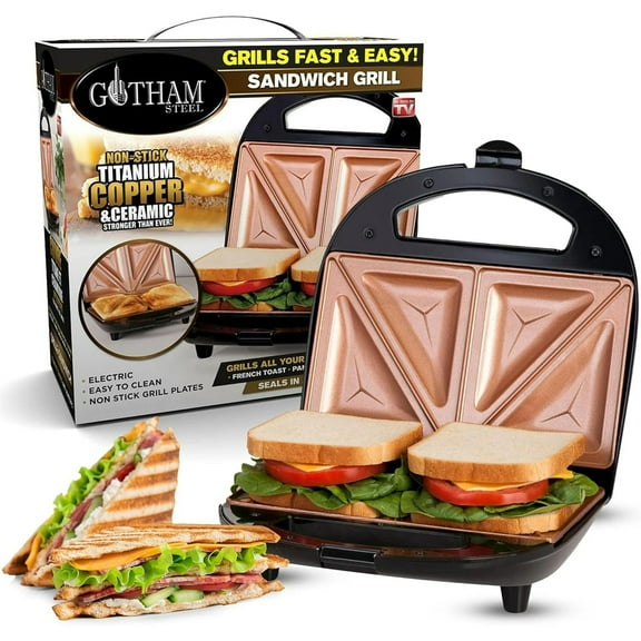Gotham Steel Nonstick Panini Press Sandwich Maker, 2in1 Breakfast Sandwich Maker Grill / Sandwich Press Grill with Indicator Light, Grilled Cheese Maker Makes 2 Sandwiches with Easy Cut Edges