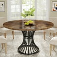thumbnail image 6 of Tribesigns 47-Inch Round Dining Table for 4-6 People, Farmhouse Kitchen Table with Metal Base, Brown and Black, 6 of 7