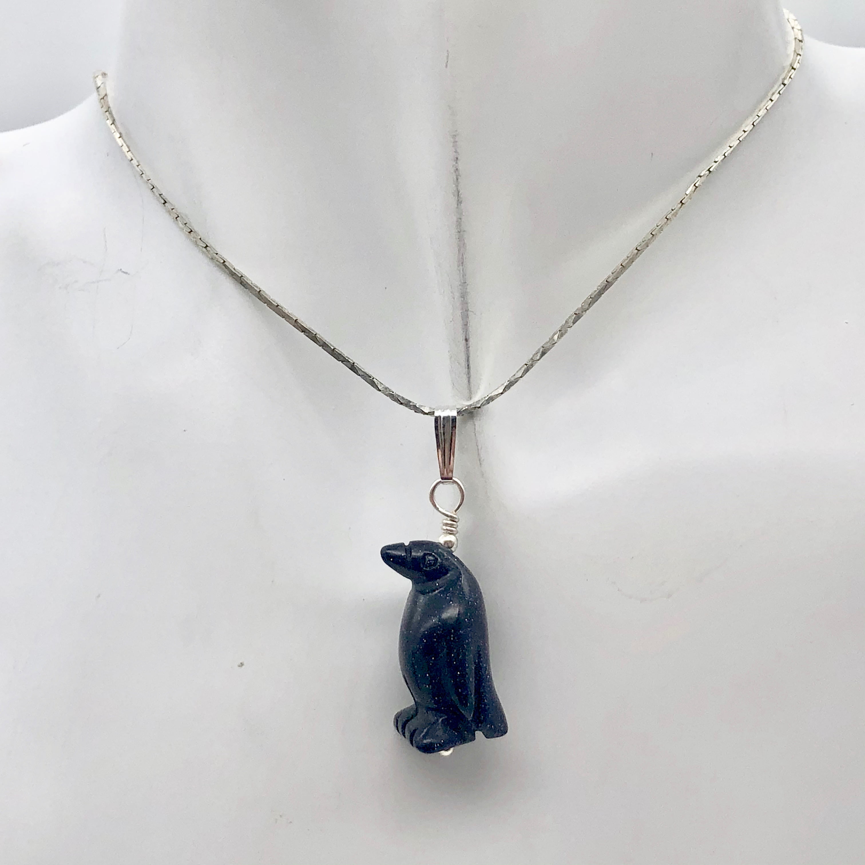 Blue Goldstone Pendant Necklace with 18 Sterling Silver Chain