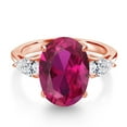 thumbnail image 3 of Gem Stone King 18K Rose Gold Plated Silver Red Created Ruby and Lab Grown Diamond Engagement Ring for Women | 3.70 Cttw | Oval 14X10MM | Gemstone July Birthstone | Size 6, 3 of 6