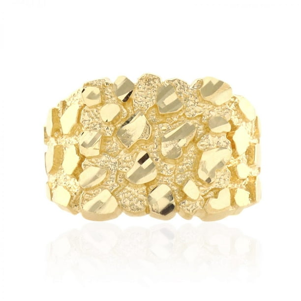 10k Solid Yellow Gold Diamond Cut Nugget Pattern Men's Nugget Ring Size 5-10