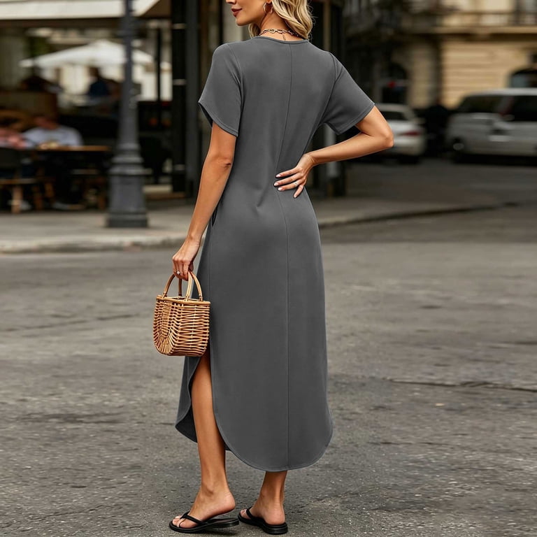 loose cotton summer dresses for Women Casual Short Sleeve Linen Midi Dress Side Button High Waist Dress Beach Sundress Army Green at Amazon Women's Clothing store Hand wash or gently machine washable Roamhome Women Cotton Linen Maxi
