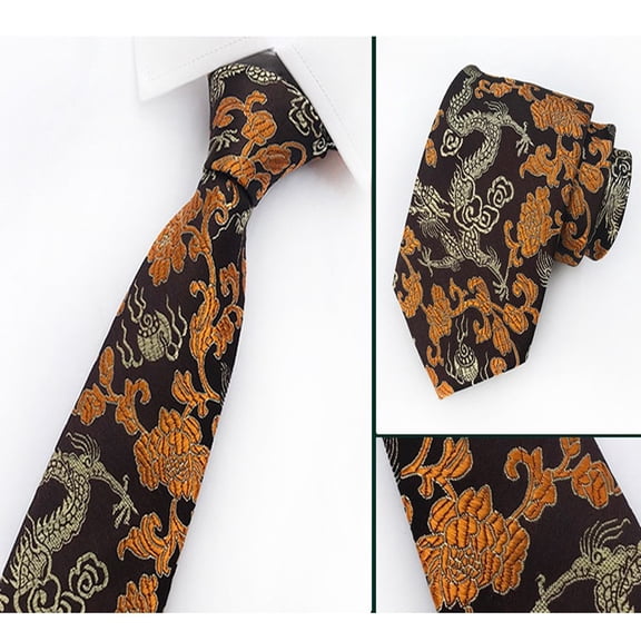 Men 8CM Wide Dragon Floral Jacquard Necktie Wedding Formal Tie Chinese Style
