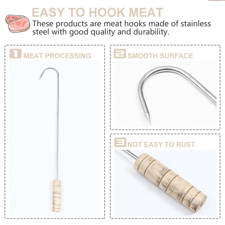 2 Pcs Stainless Steel Meat Hook Roast Hooks Heavy Duty Clothes Rack Grill Sausage Flipper Pork, Size: 49x6x2.5cm, Other