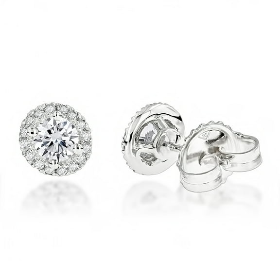 Halo 14K Gold Cluster Natural Diamond Stud Earrings (White Gold)