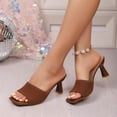 thumbnail image 5 of Women's Heeled Sandals Wide Width, Knit Open Toe Slip On Mules, Stiletto Heel Casual Dress Sandals for Spring Summer, Black/Green/Beige/Brown, 5 of 10