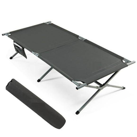 Gymax Folding Camping Bed Extra Wide Military Cot up to 330Lbs w/ Carry Bag & Storage