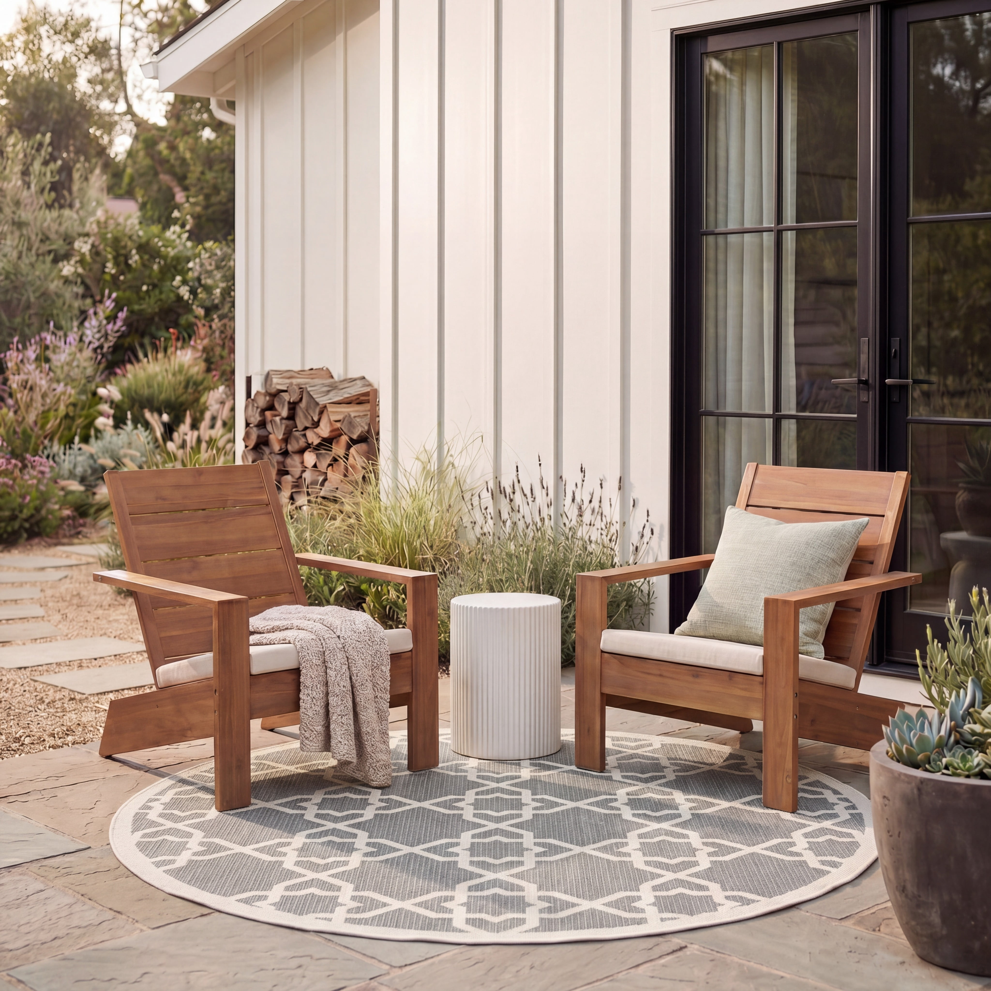 SAFAVIEH Courtyard Carol Geometric Indoor/Outdoor Area Rug, 6'7" x 6'7" Round, Grey/Beige