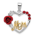 thumbnail image 1 of Sterling Silver Vermeil Red Flower & CZ Mom Pendant, 1 of 2