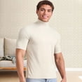 thumbnail image 3 of Breezora Men's Thermal Turtleneck T-Shirt Slim Fit Base Layer Short Sleeve Top for Spring and Autumn Comfort Wear L Size Beige, 3 of 8