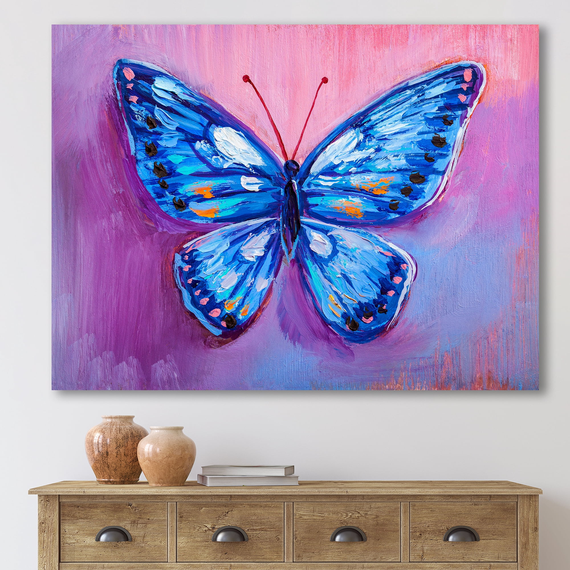 Designart ' Ancient Blue Butterfly I ' Modern Canvas Wall Art Print