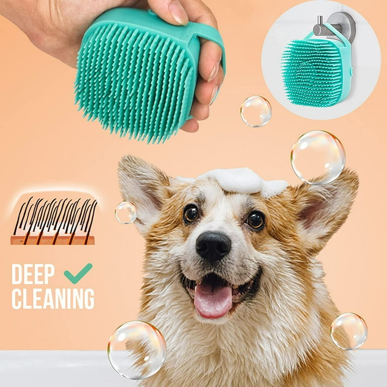 Misthis Portable Dog Bath Brush - Pet Massage Brush Shampoo Dispenser Soft  Silicone Brush Rubber Bristle for Dogs and Cats Shower Grooming (Blue)