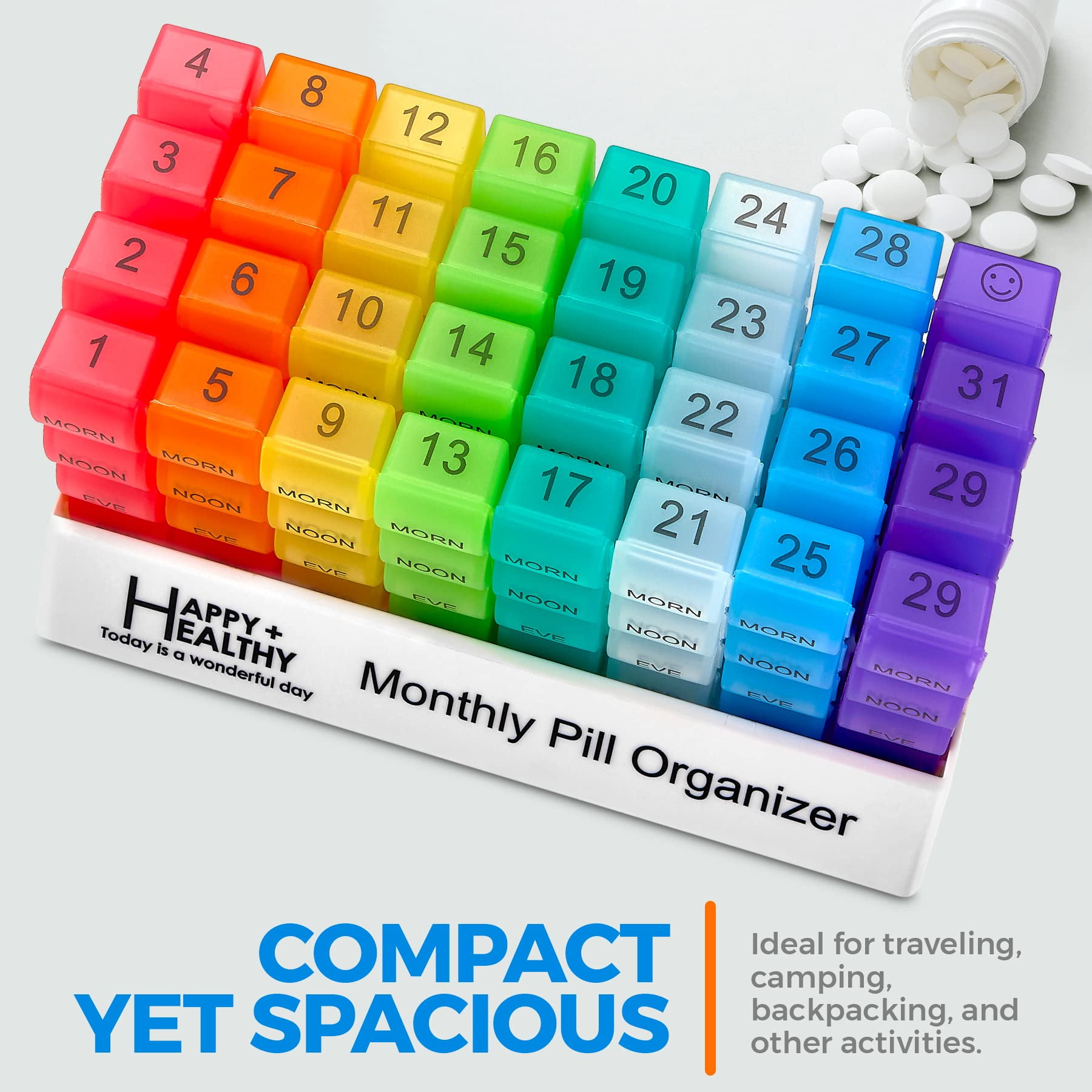 MEDca Monthly Pill Organizer - 32 Daily Cases, 4 Times a Day, Rainbow