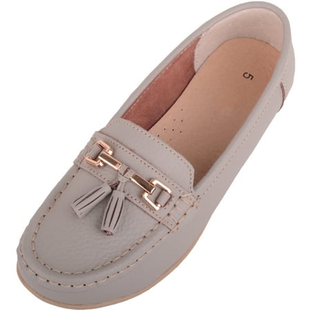 

ABSOLUTE FOOTWEAR Womens Slip On Casual Leather Loafer Deck Boat Shoes Sandals - Mushroom - US 8