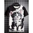 thumbnail image 4 of Camiseta con estampado gráfico de gato de dibujos animados lindo estilo kawaii para hombre, camisetas casuales para verano, ropa para hombre, tejido de poliéster ligeramente elástico, 4 of 5