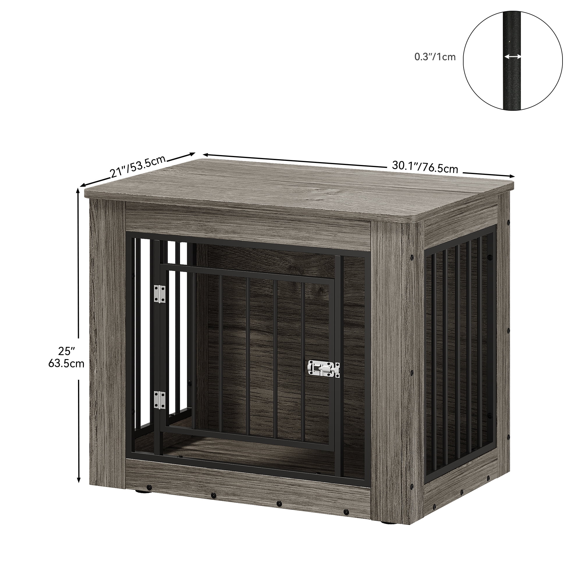 Dextrus Large Dog Crate Furniture, 2-in-1 Wooden Indoor Dogs Kennel Furniture with Waterproof Top&Safety Corners -30.1"L x 21.1"W x 25.0"H,Grey
