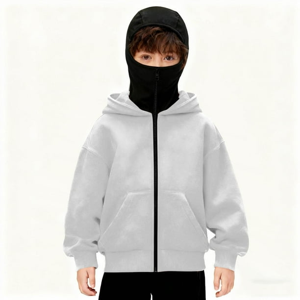Chaqueta deportiva de invierno de color liso para niños, de manga larga, con capucha, informal, con cremallera y bolsillos, de poliéster