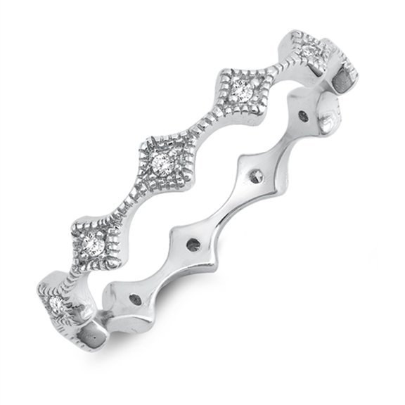 White CZ Eternity Wave Stacking Midi Ring .925 Sterling Silver Band Jewelry Female Size 6