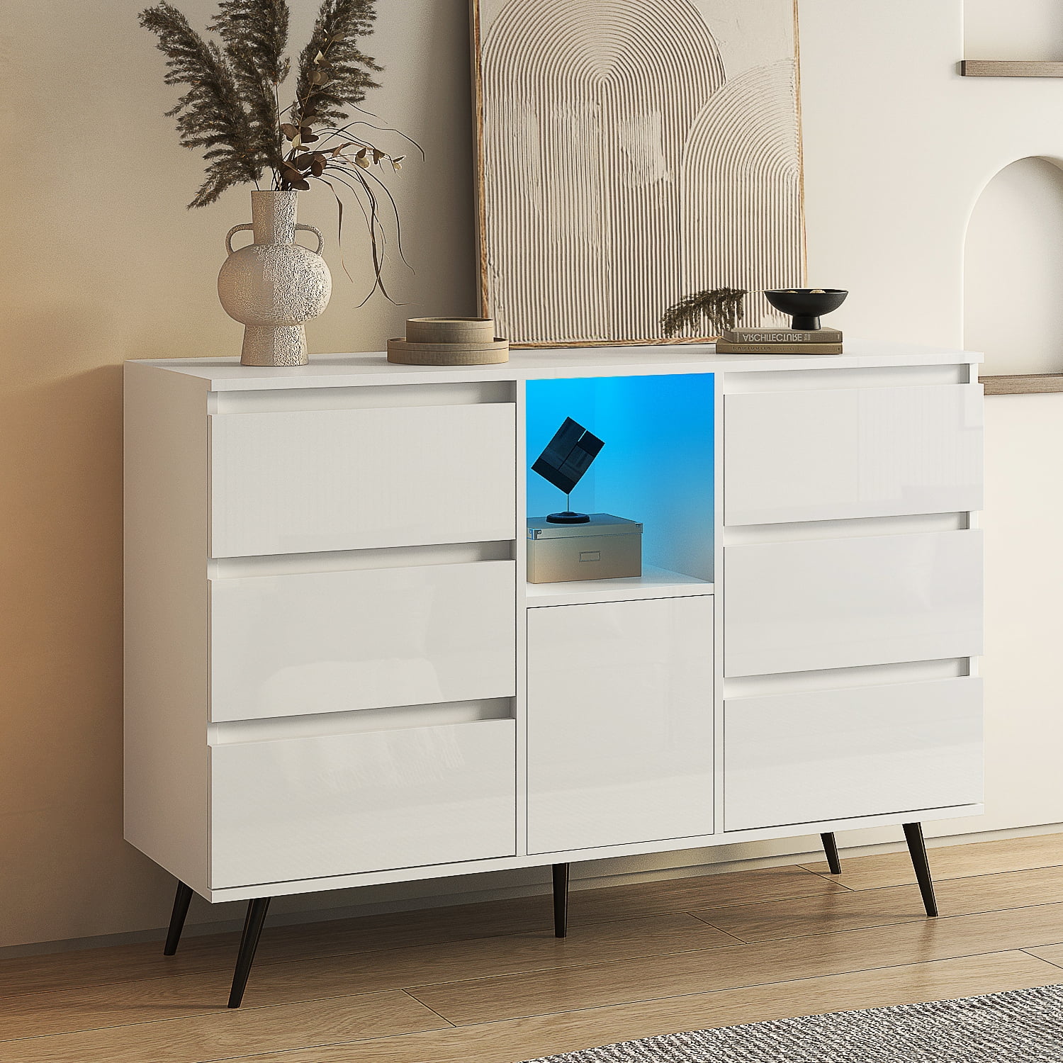 Yardi Yard Wood Storage Drawer Cabinet Units, 6 Drawer Dresser Chest with LED Light for Closet Hallway White Yardi Yard Wood Storage Drawer Cabinet Units, 6 Drawer Dresser Chest with LED Light for Closet Hallway White