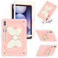 thumbnail image 2 of FJLBDE Case for Samsung Galaxy Tab S8 Plus/S7 FE/S7 Plus 12.4 Inch with Butterfly Stand, Shockproof Protective Tablet Cover with Pencil Holder Shoulder Strap for Kids Girls, Beige Pink, 2 of 7