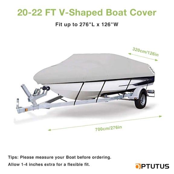 20-22 ft V-Shaped Boat Cover, Heavy-Duty 210D Oxford Waterproof Cover - Comes with 4 Sandbags   4 Separate Ropes