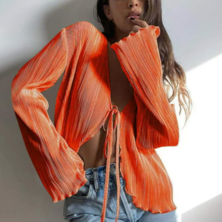 Herrnalise Women s Summer Sweater Women s Fashion Sexy Color Cardigan Lace Up Flare Sleeve Shirt Cardigan Cardigan Sweaters for Women Lightweight L Walmart