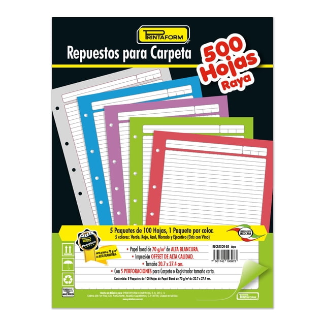 Repuesto De Hojas Para Carpeta Tamaño Carta con 500pzs