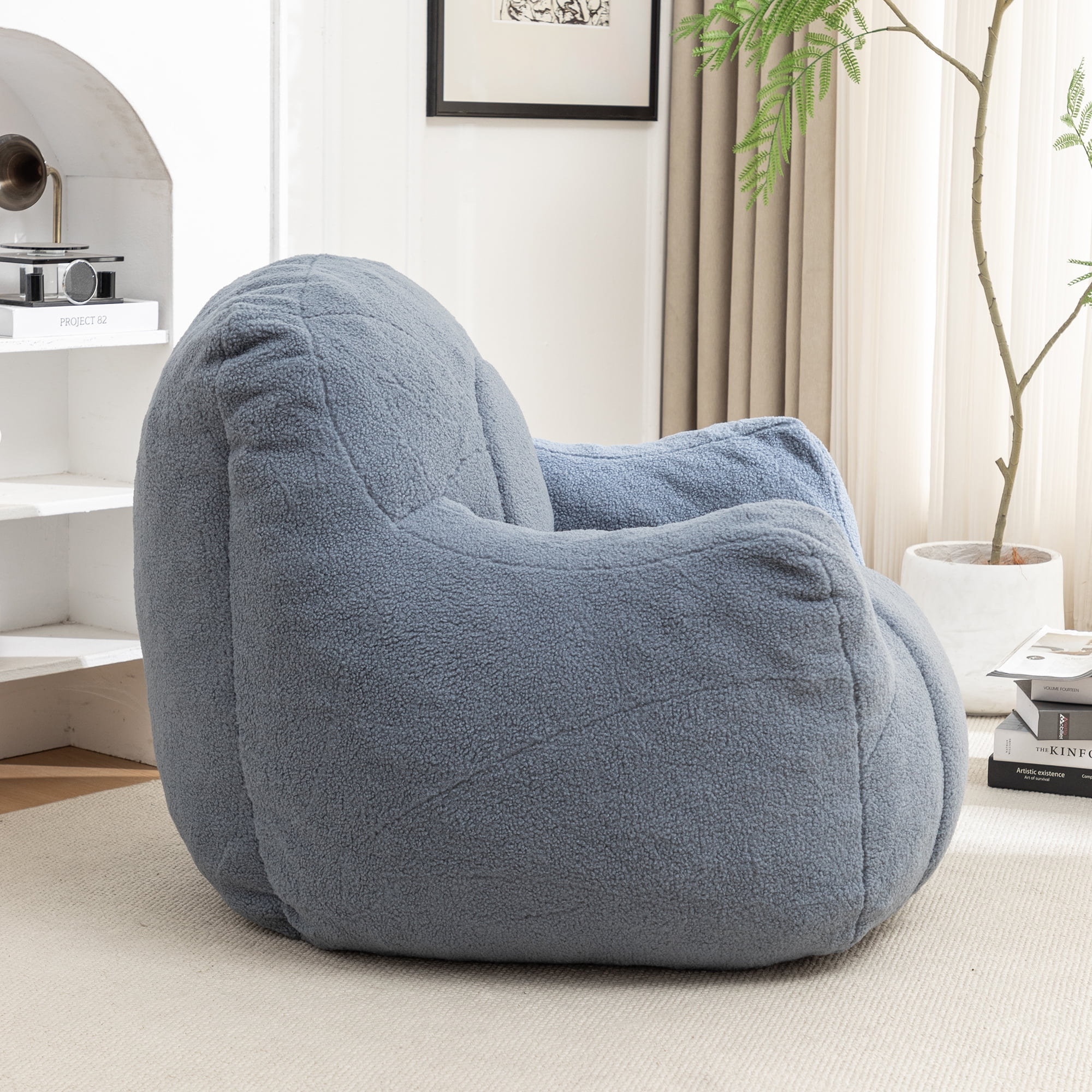Bean Bag Chair, Bean Bag Sofa with Tufted Soft Stuffed Filling, Fluffy and Lazy Sofa, Comfy Cozy Bean Bag Chairs with Memory Foam for Dorm, Apartment, Living Room,Light Blue