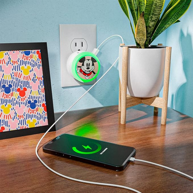 Disney Mickey Mouse Touch LED Night Light with USB Charging Station- Mickey  LED Nightlight with 6 Light Settings, USB 2.0 and USB Type C Ports- Mickey