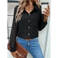 thumbnail image 4 of Women'S Button Down Shirts Long Sleeve V Neck Business Casual Plain Blouses Top Black M, 4 of 9