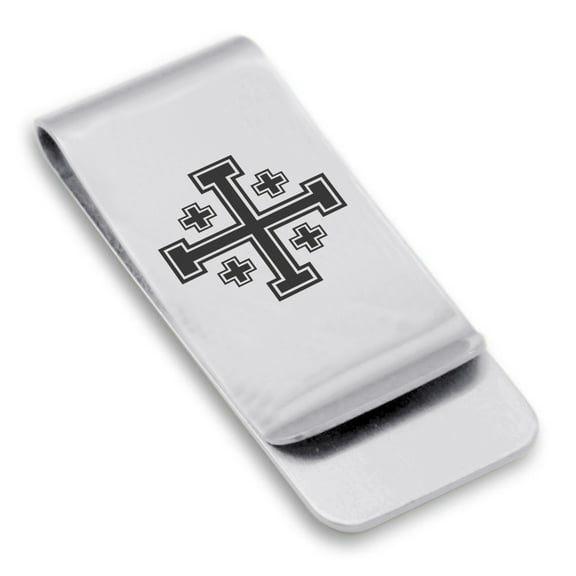 Stainless Steel Religious Jerusalem Cross Classic Slim Money Clip Credit Card Holder